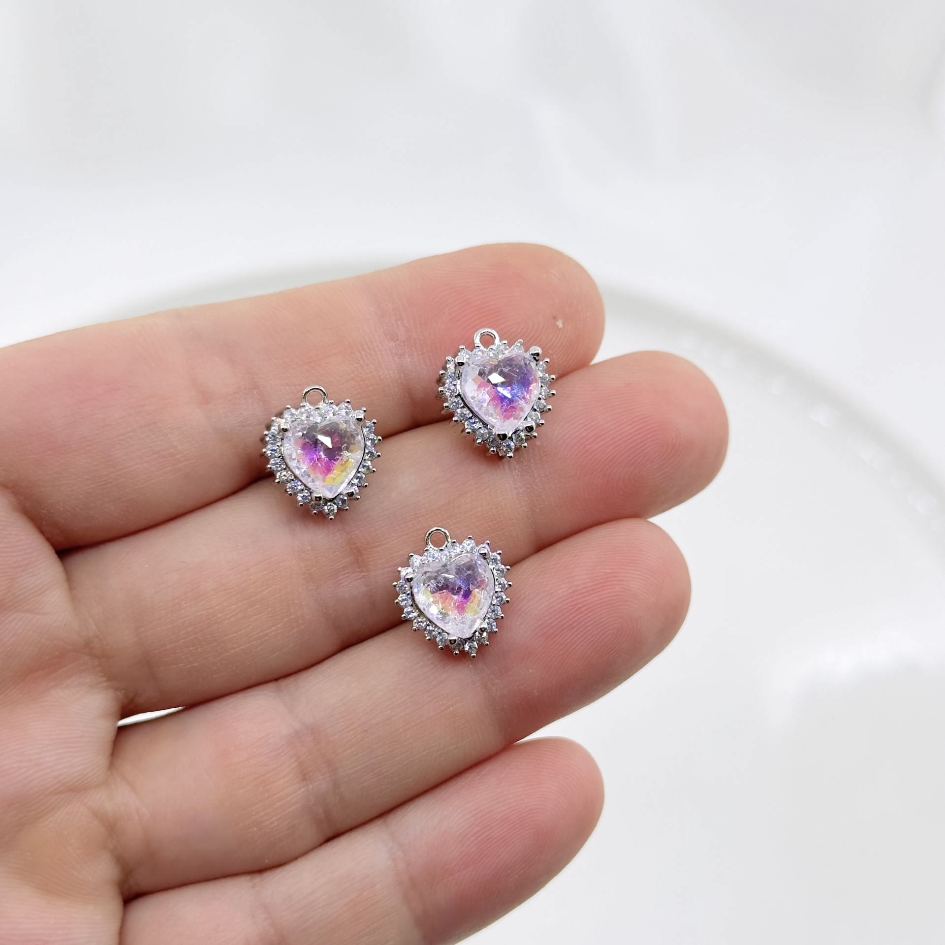 Rodyum Kaplama Simli Kafesli Kalp Simli Pembe