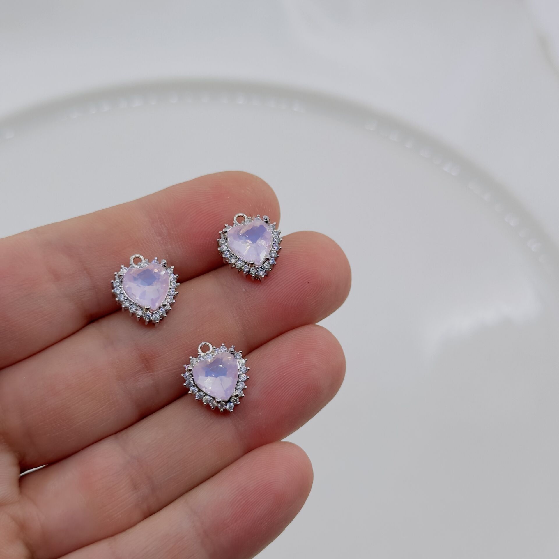 Rodyum Kaplama Efektli Kafesli Kalp Pembe