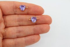 Altın Kap. 8mm Çift Kulplu Zirkon Kalp Lila