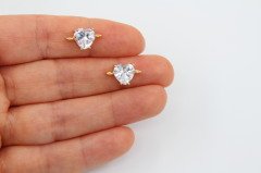 Altın Kap. 8mm Çift Kulplu Zirkon Kalp Beyaz
