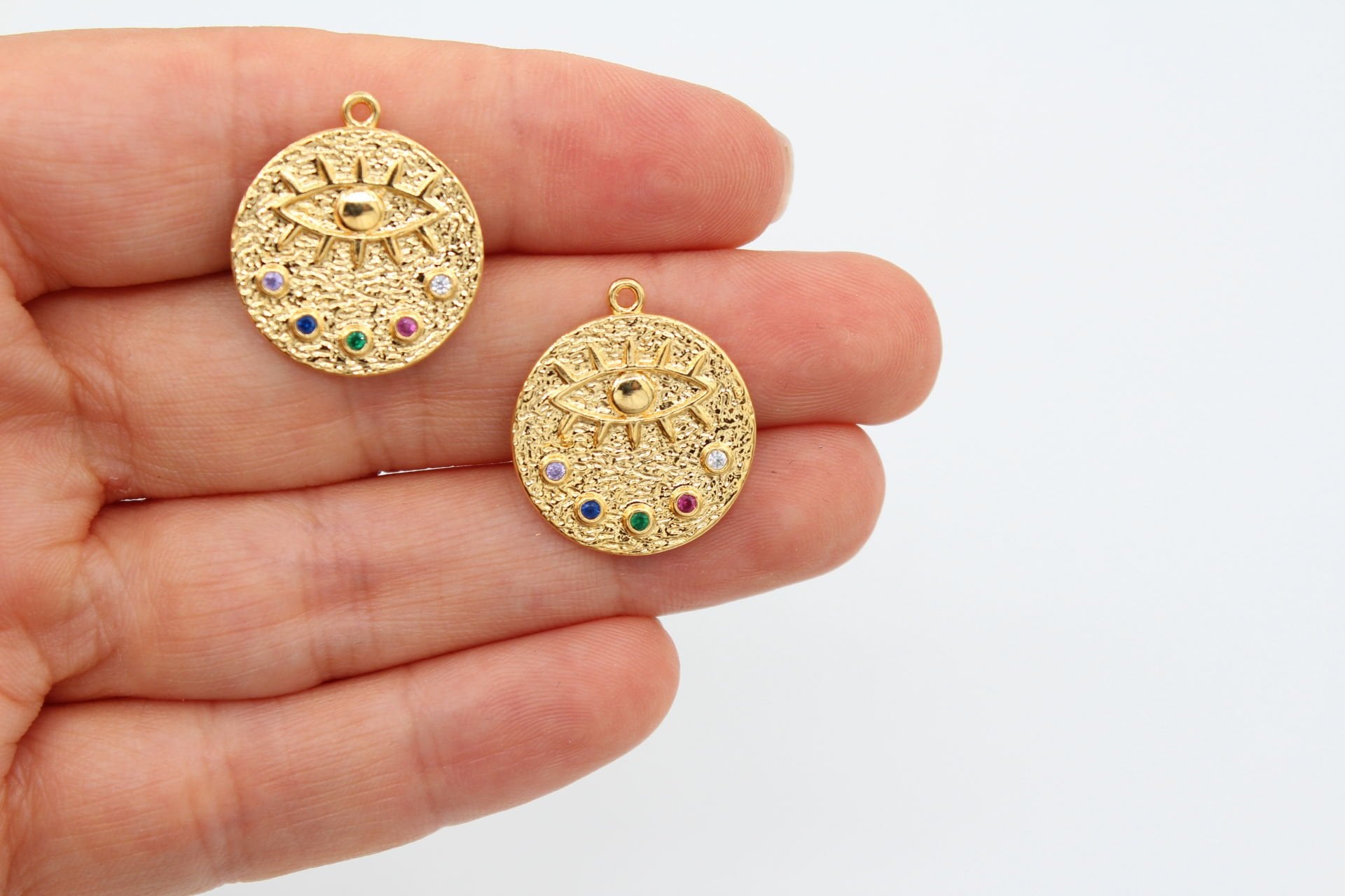 Altın Kaplama Yuvarlak 5 Taşlı Göz