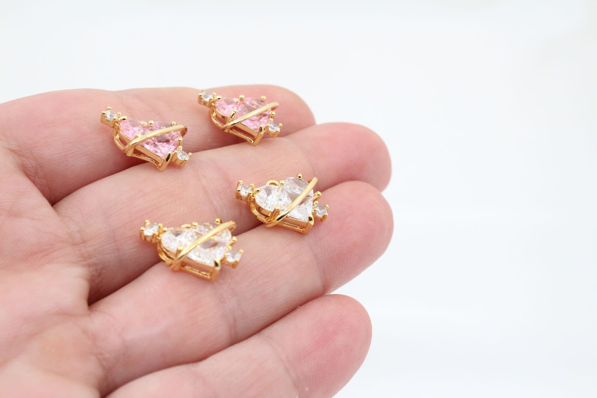 Altın Kaplama Üç Taşlı Gezegen Kalp Kolye Ucu