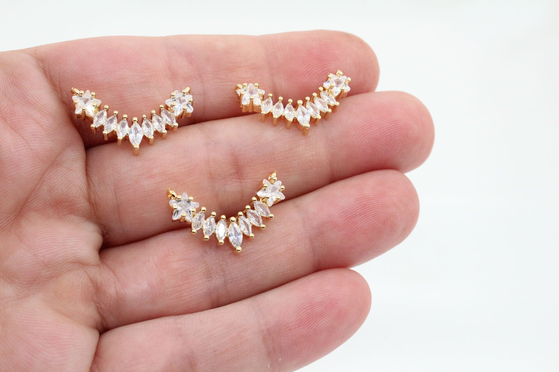 Altın Kaplama Yıldız Zirkonlu Çift Kulplu Kolye Ucu