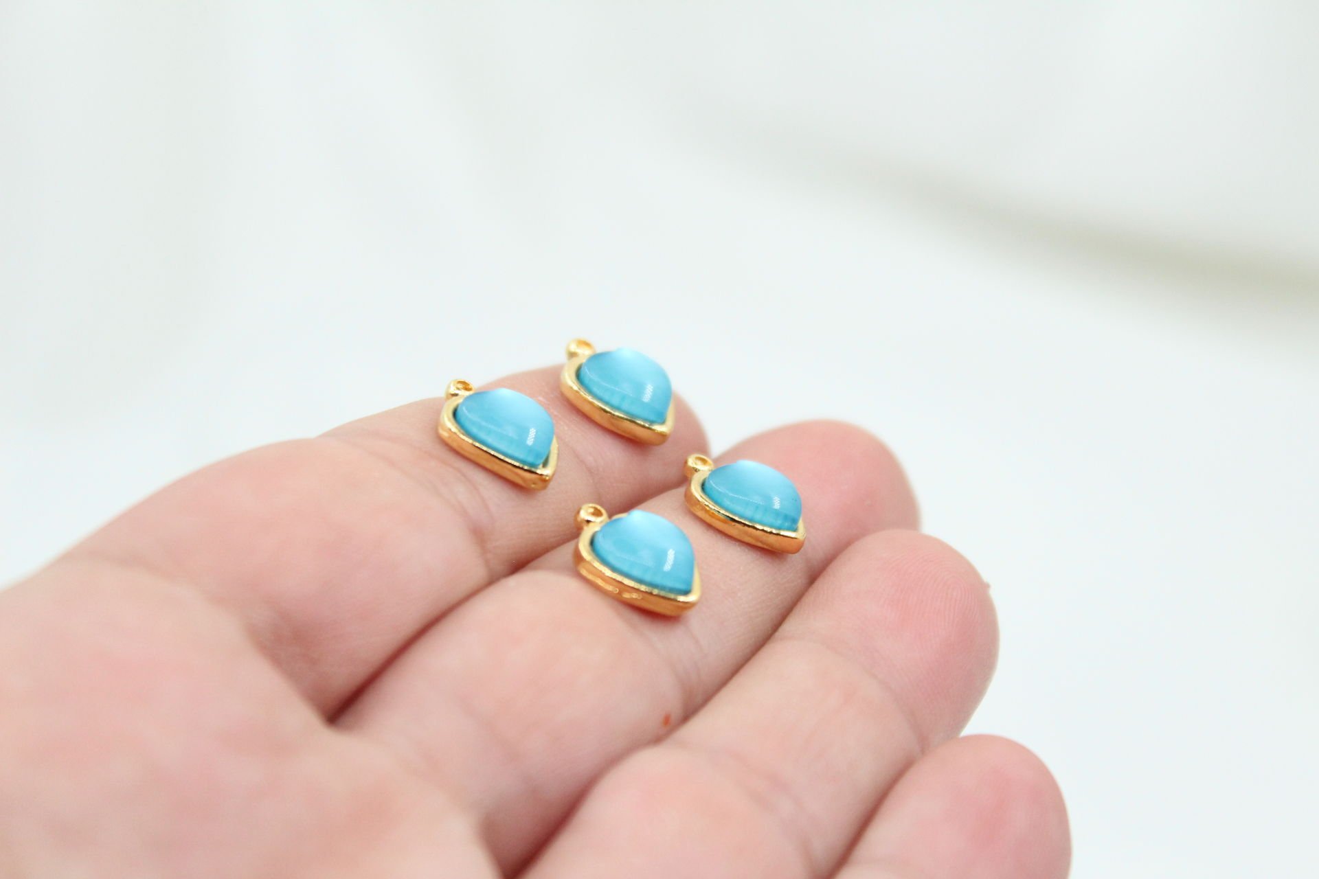 Altın Kaplama Mavi Sedef Taşlı Kalp Uç