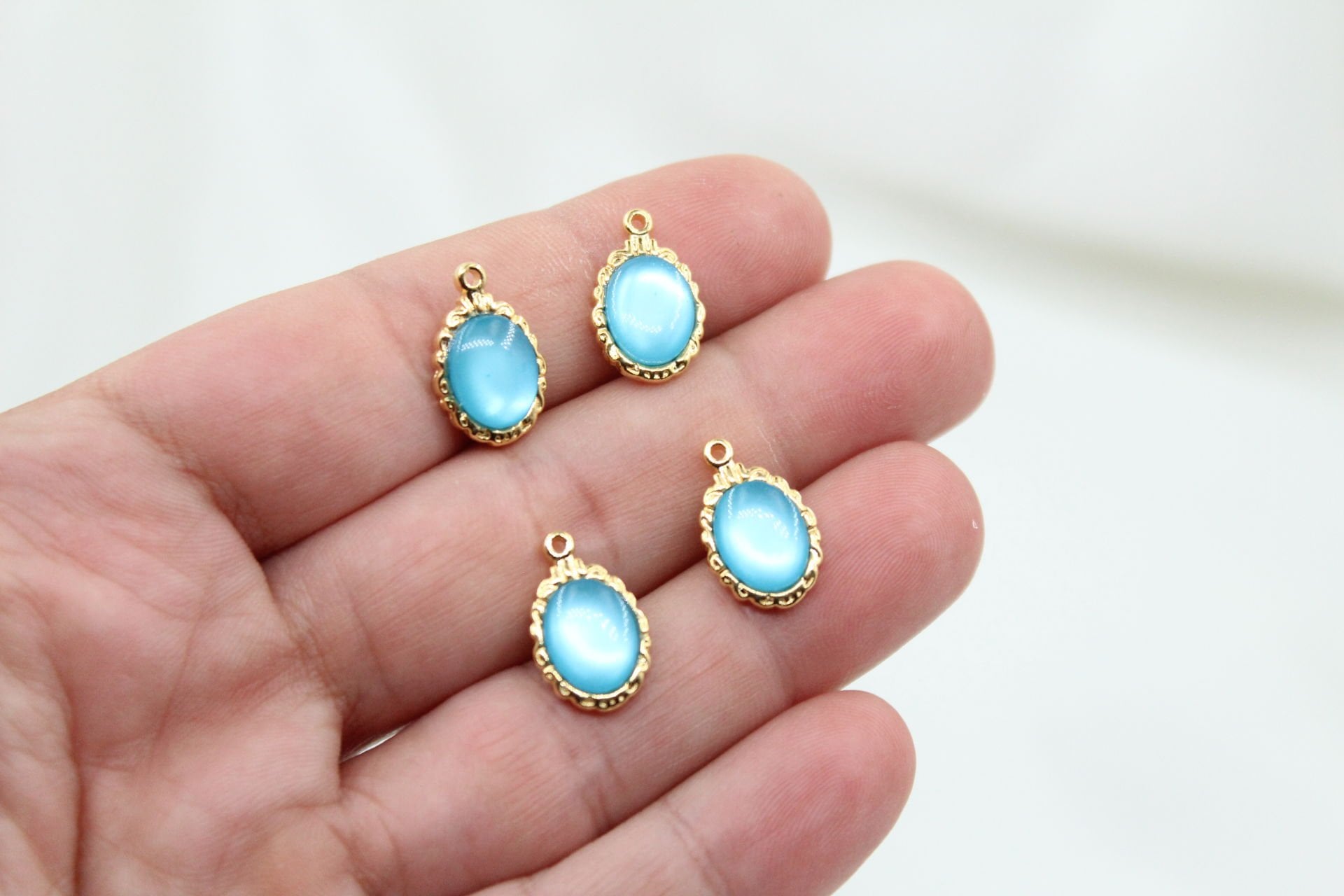 Altın Kaplama Mavi Sedef Taşlı Oval Uç