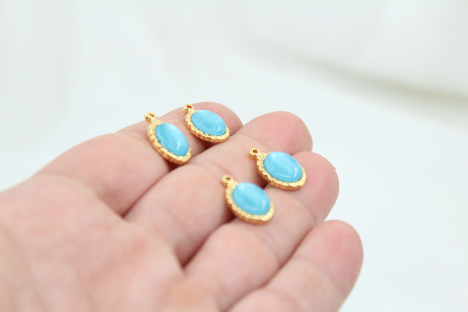 Altın Kaplama Mavi Sedef Taşlı Oval Uç