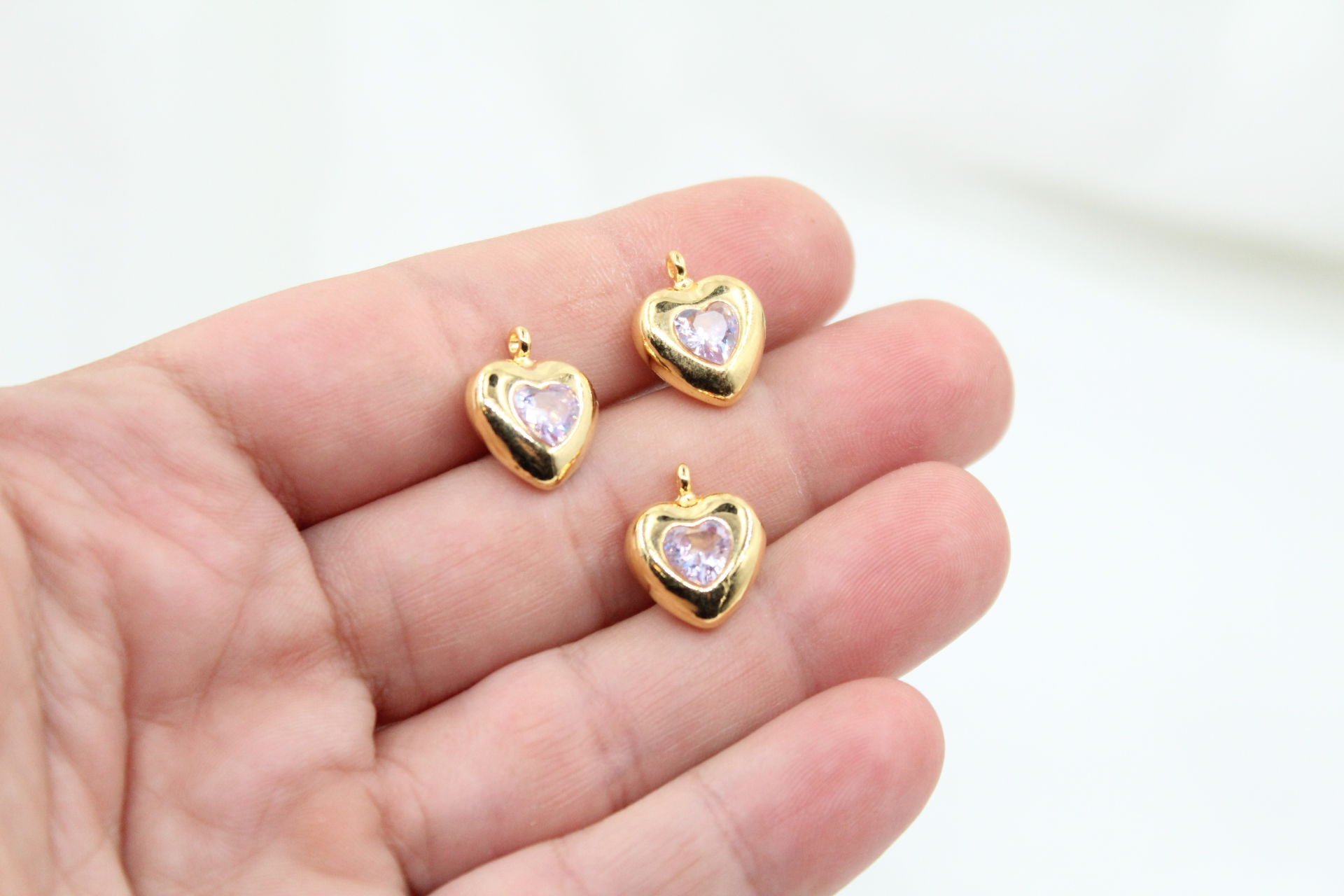 Altın Kaplama İçi Zirkonlu Lila Kalp