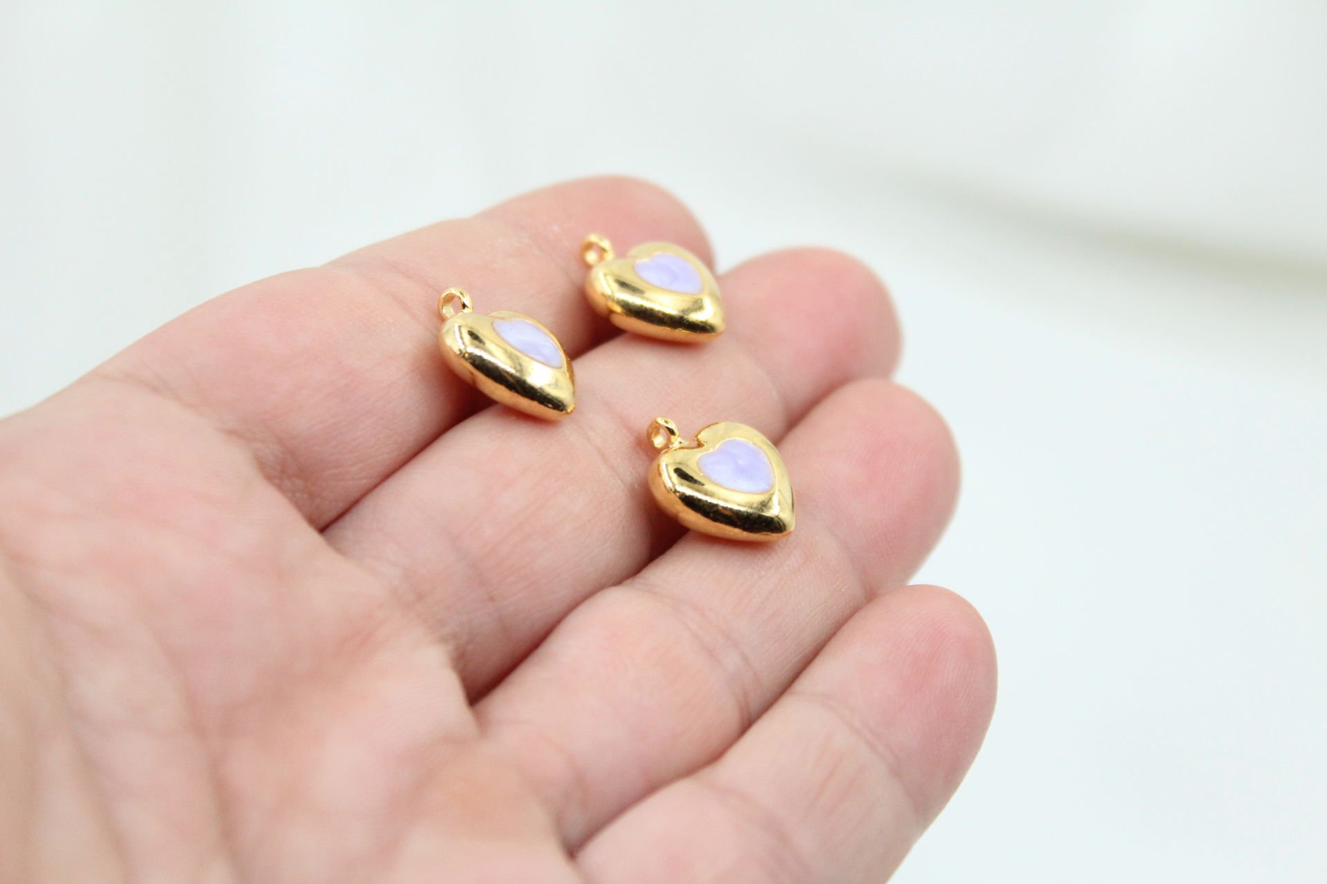 Altın Kaplama İçi Mineli Lila Kalp