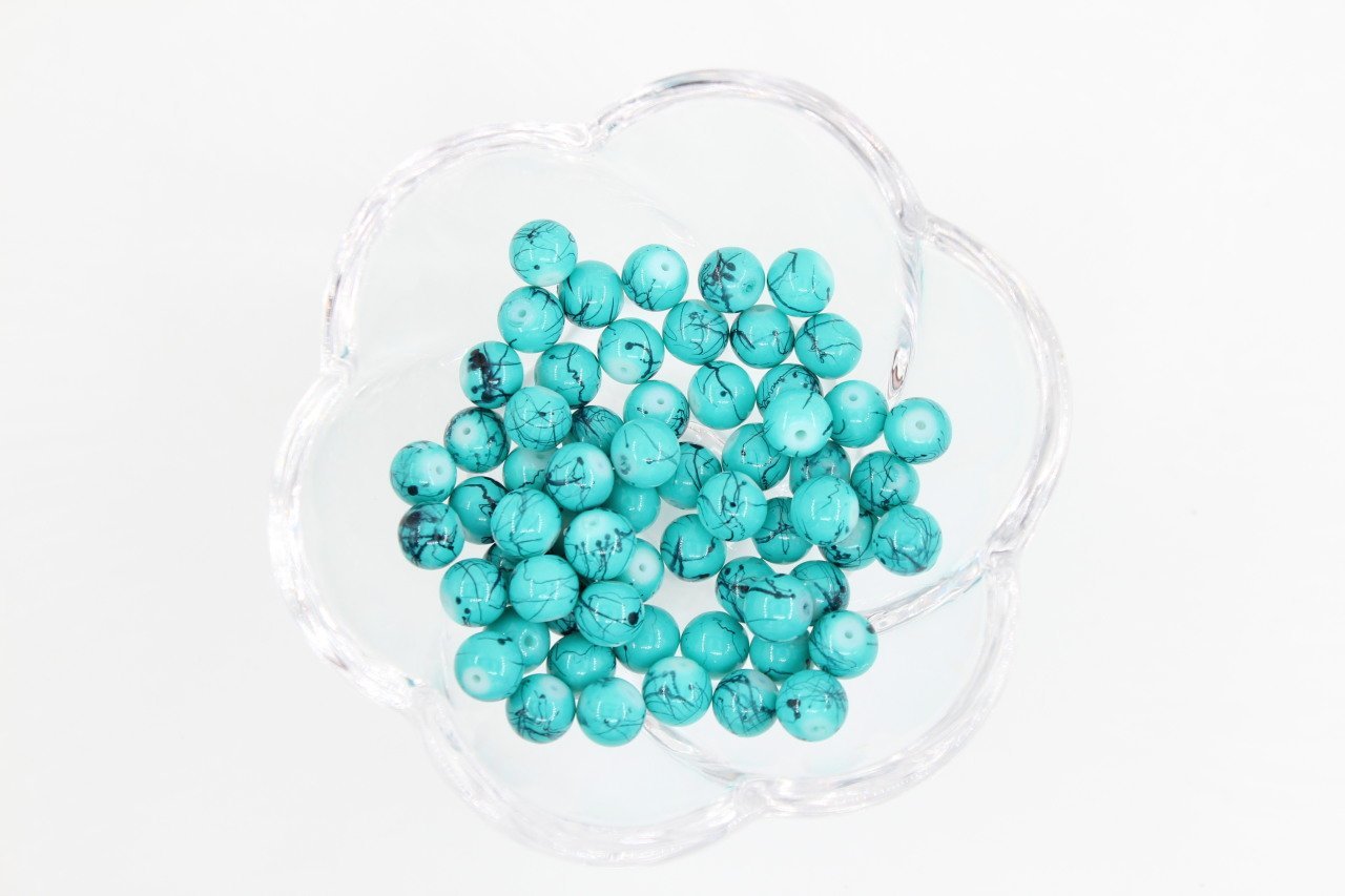 8mm Turkuaz Damarlı Boncuk 50gr