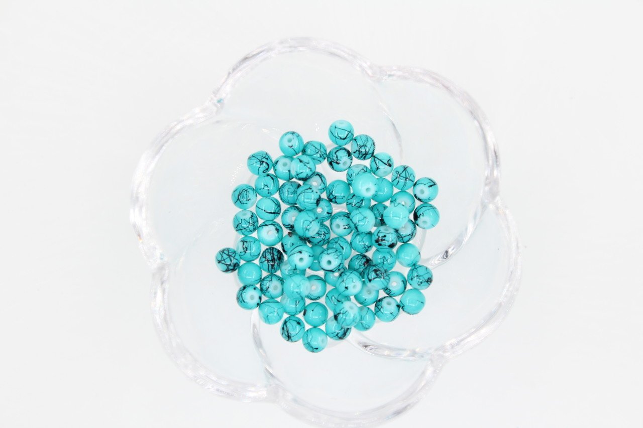 6mm Turkuaz Damarlı Boncuk 50gr