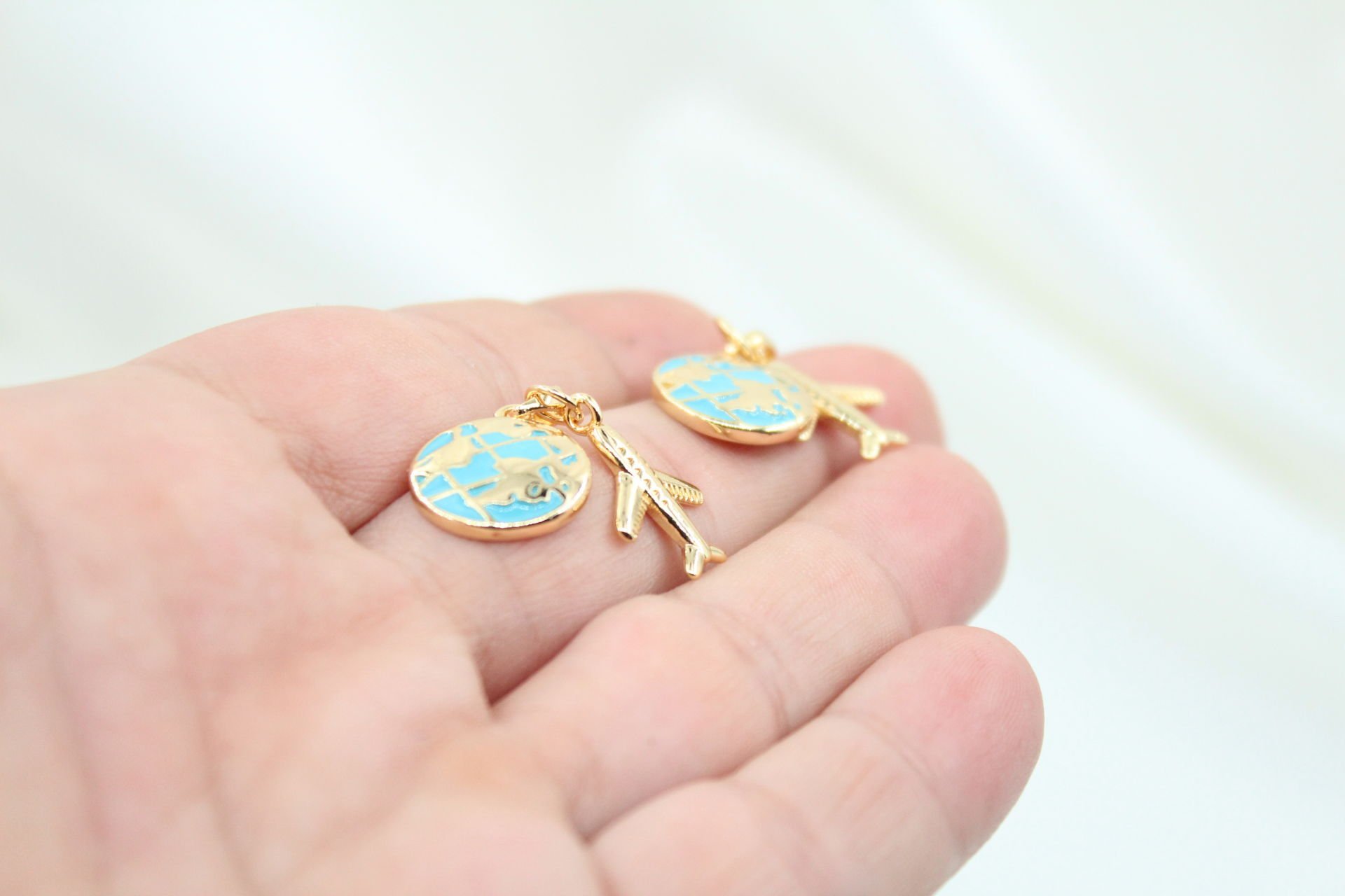 İthal İkili Dünya ve Uçak Kolye Ucu Altın