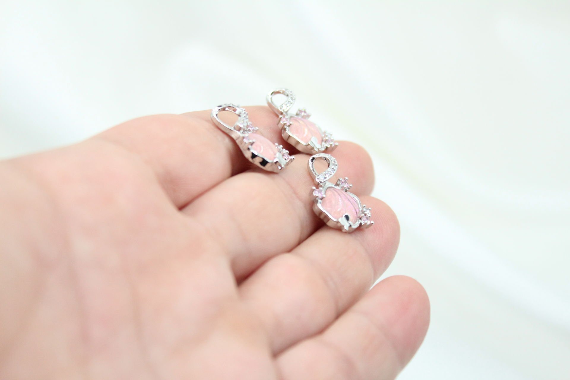 İthal Pembe Simli İstiridye Kolye Ucu Rodyum